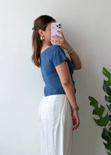 Size M-L, Blue Button Ribbed Top
