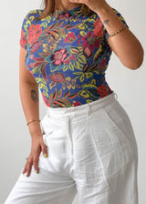 Size S-M Blue Floral Print Bodysuit