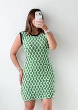 Size M-L Green Geometric Knit Mini Dress