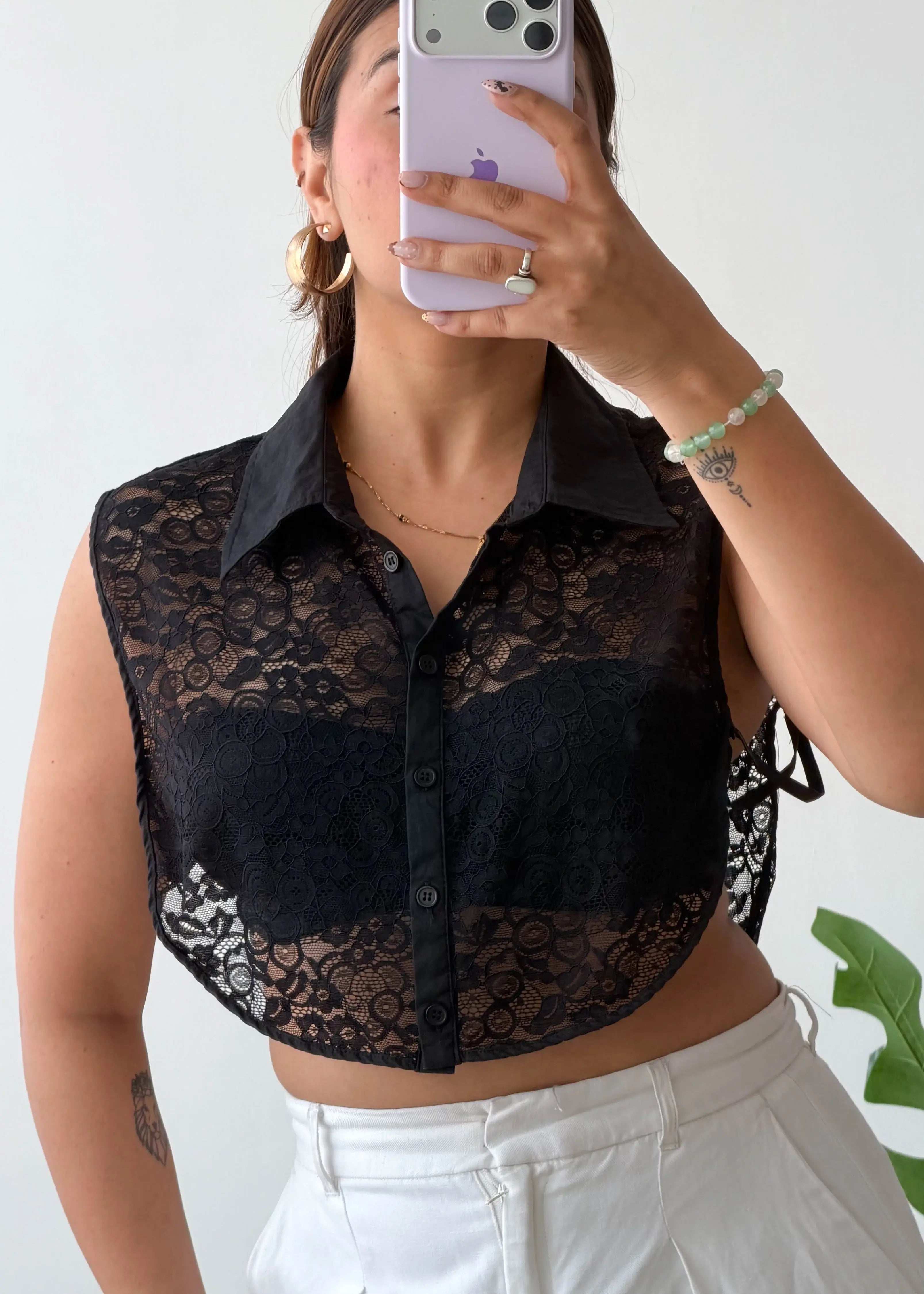 Size S-M, Black Lace Shirt Top