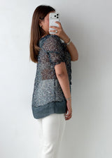 Size S-M Black Sheer Printed Blouse