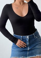 Size M-L Black Deep V-Neck Bodysuit
