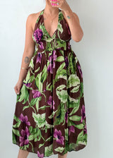 Size S-M Tropical Floral Halter Midi Dress