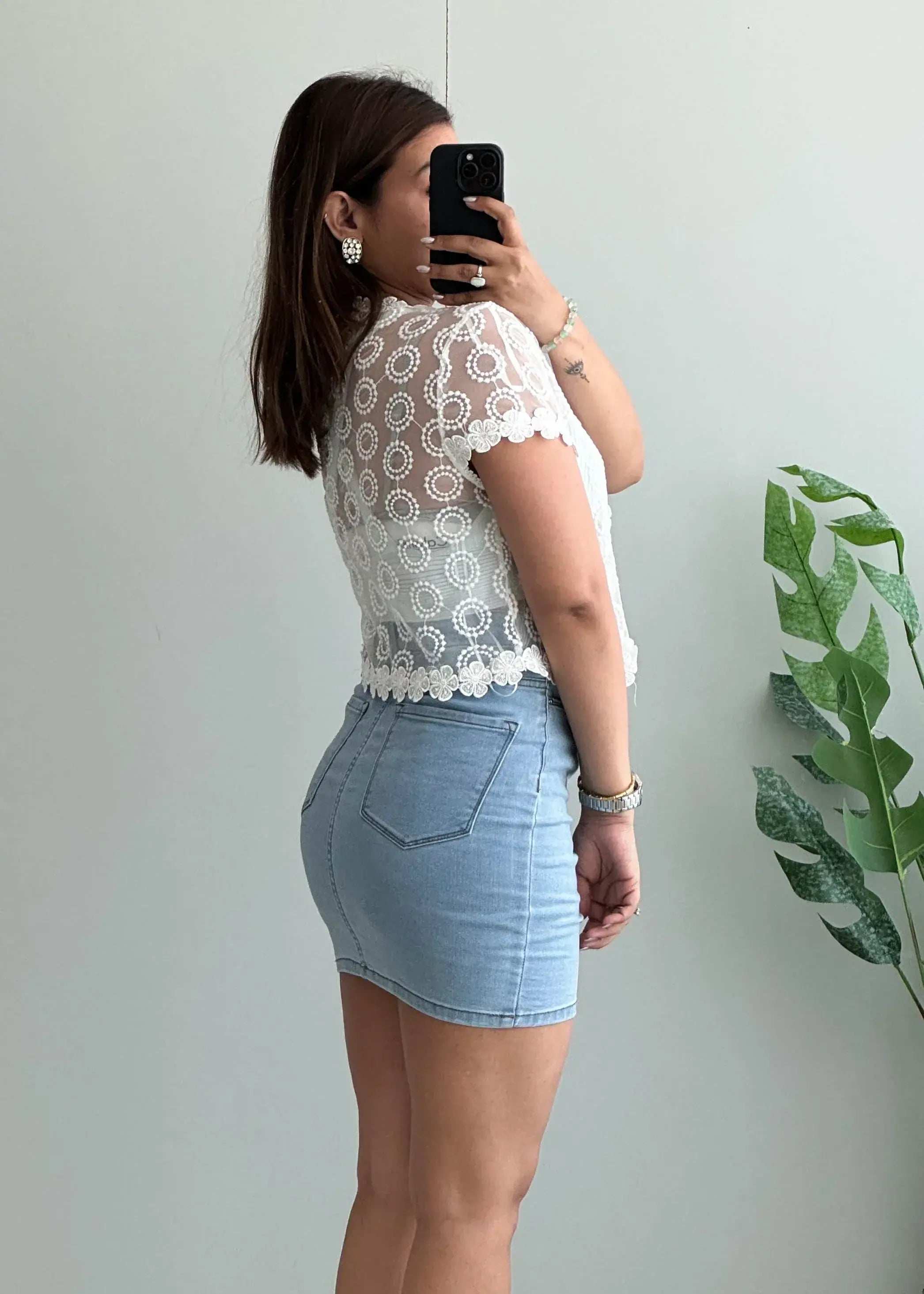Size S-M, White Floral Lace Sheer Shrug Top for Women - Closet by Payal