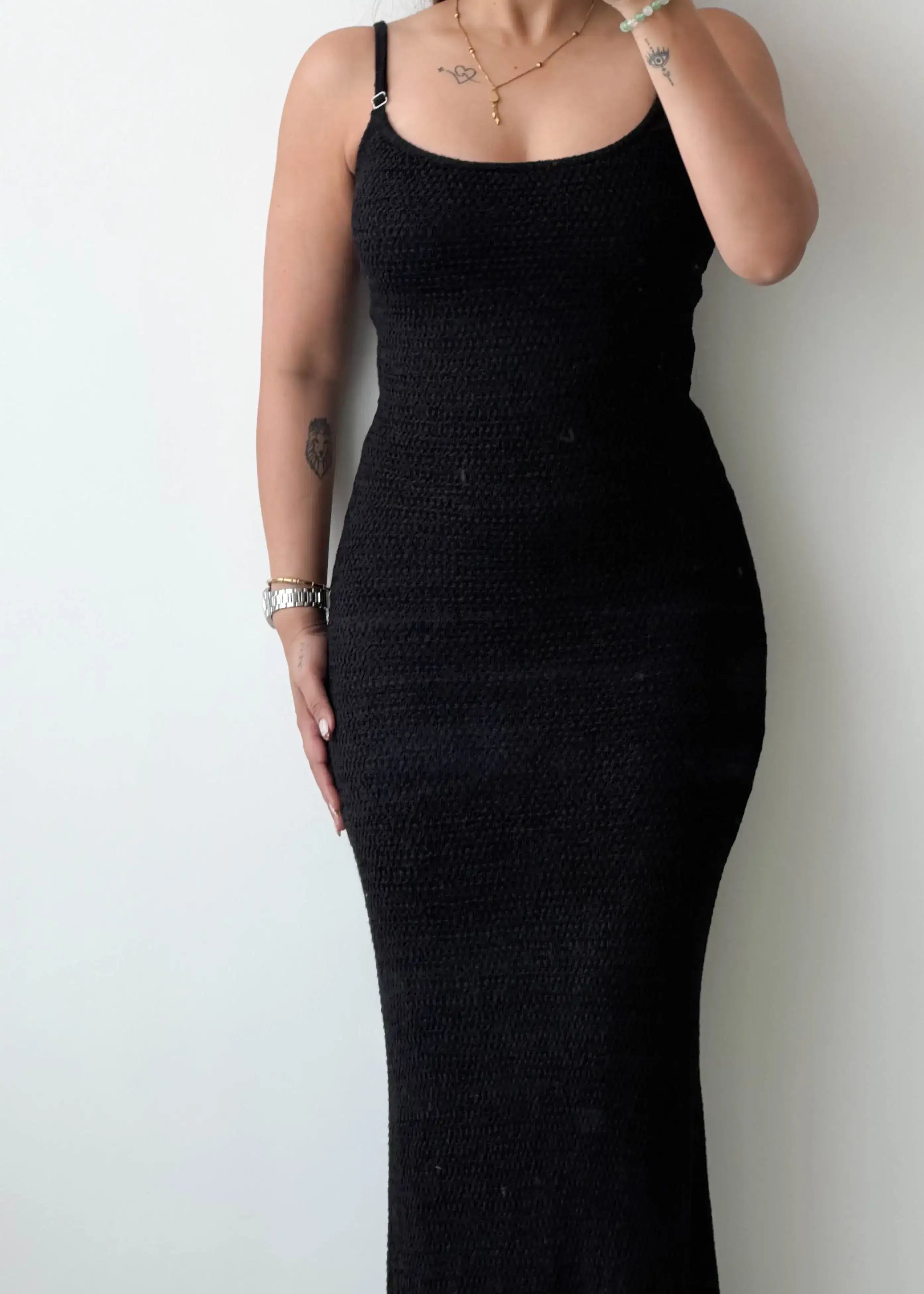 Size XS-S, Black Crochet Maxi Dress