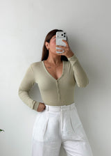 Size M-L Sage Henley Ribbed Bodysuit