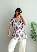 Size S-M, Printed pleated peplum top - Closet by Payal