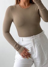 Size XS-S Taupe Crew Neck Bodysuit