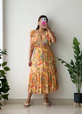 Size M-L, Geometric Print Tiered Midi Dress