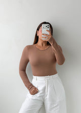 Size S-M Mocha Long Sleeve Bodysuit