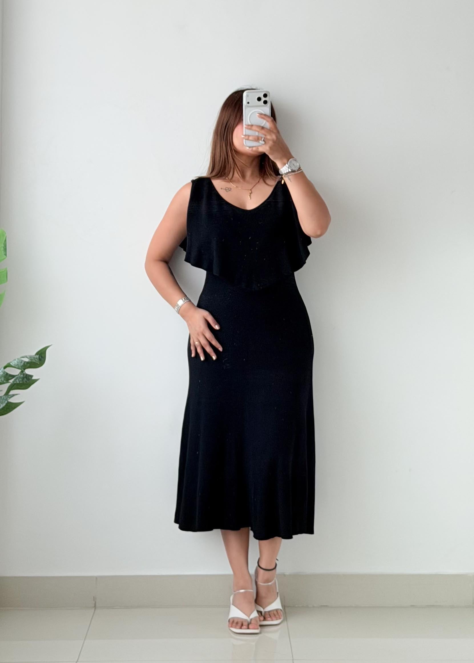 Size S-M Black Cape Sleeve Maxi Dress