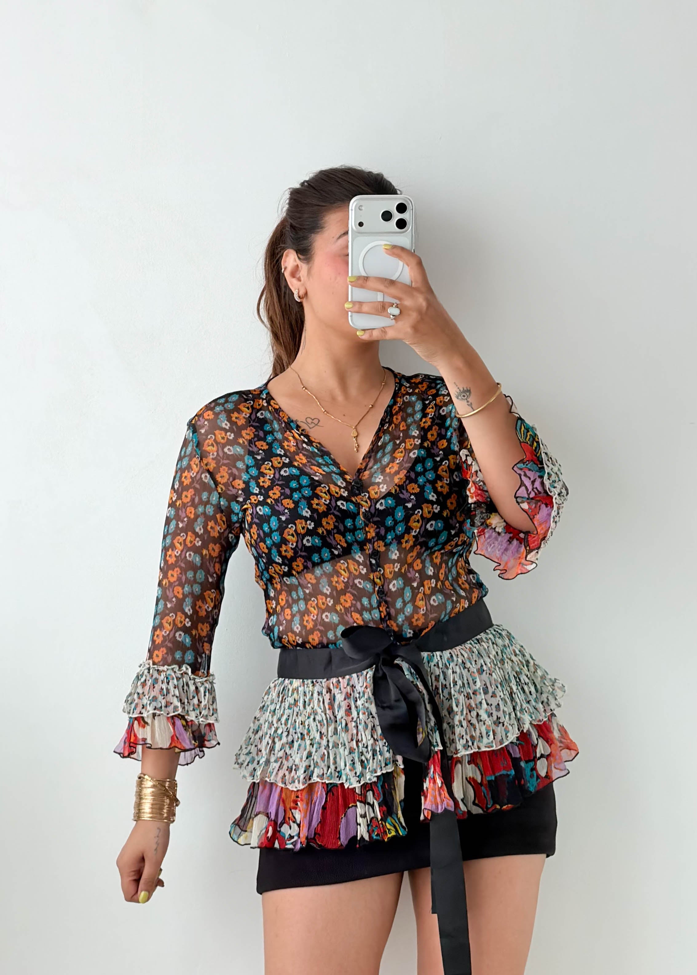Size XS-S Multicolor Boho Floral Peplum Top