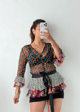 Size XS-S Multicolor Boho Floral Peplum Top