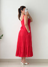 Size M-L Red Tiered Cotton Maxi Dress