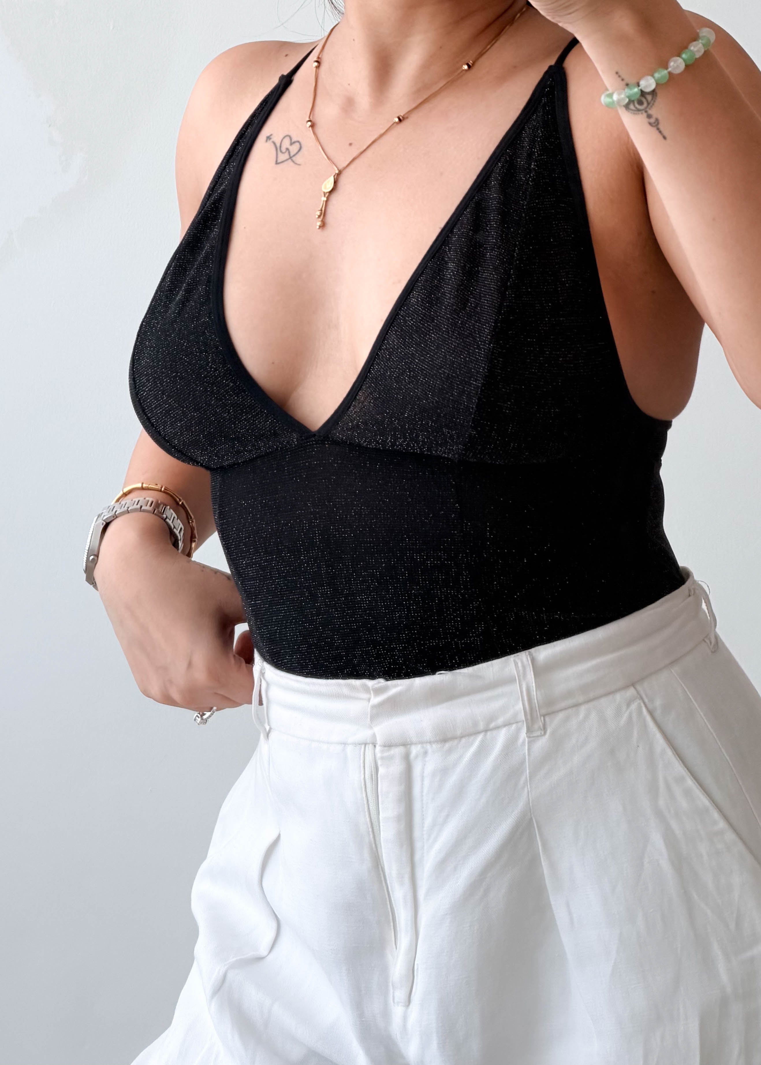 Size XS-S Black Halter Neck Bodysuit