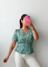Size XS-S Mint Green Printed Peplum Top