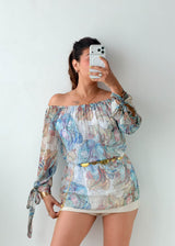 Size M-L Pastel Paisley Off-Shoulder Top