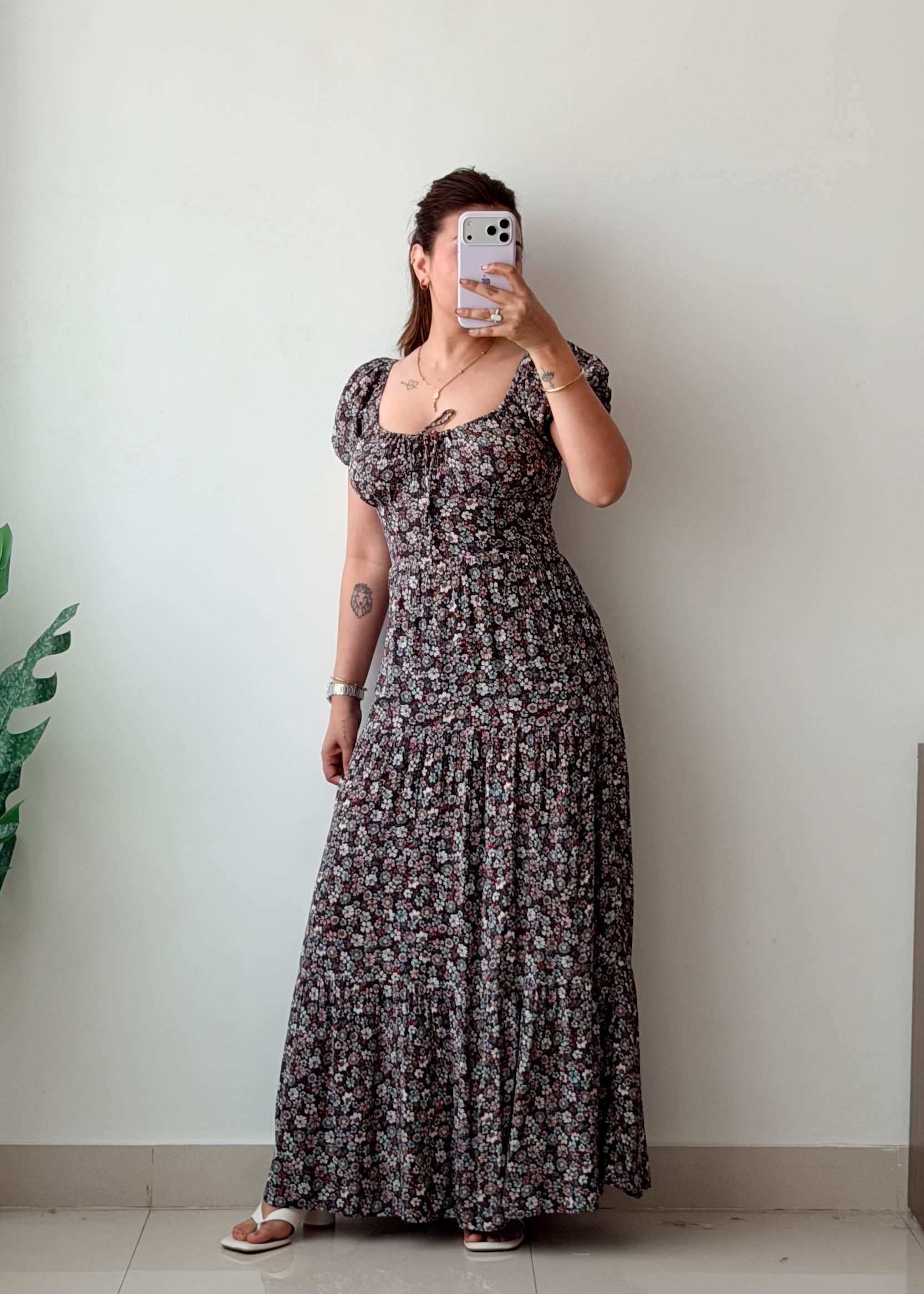 Size XS-S Black Floral Maxi Dress