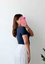 Size XS Navy Textured Crew Neck Bodysuit