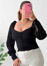 Size S-M Black Sweetheart Neck Puff Sleeve Top