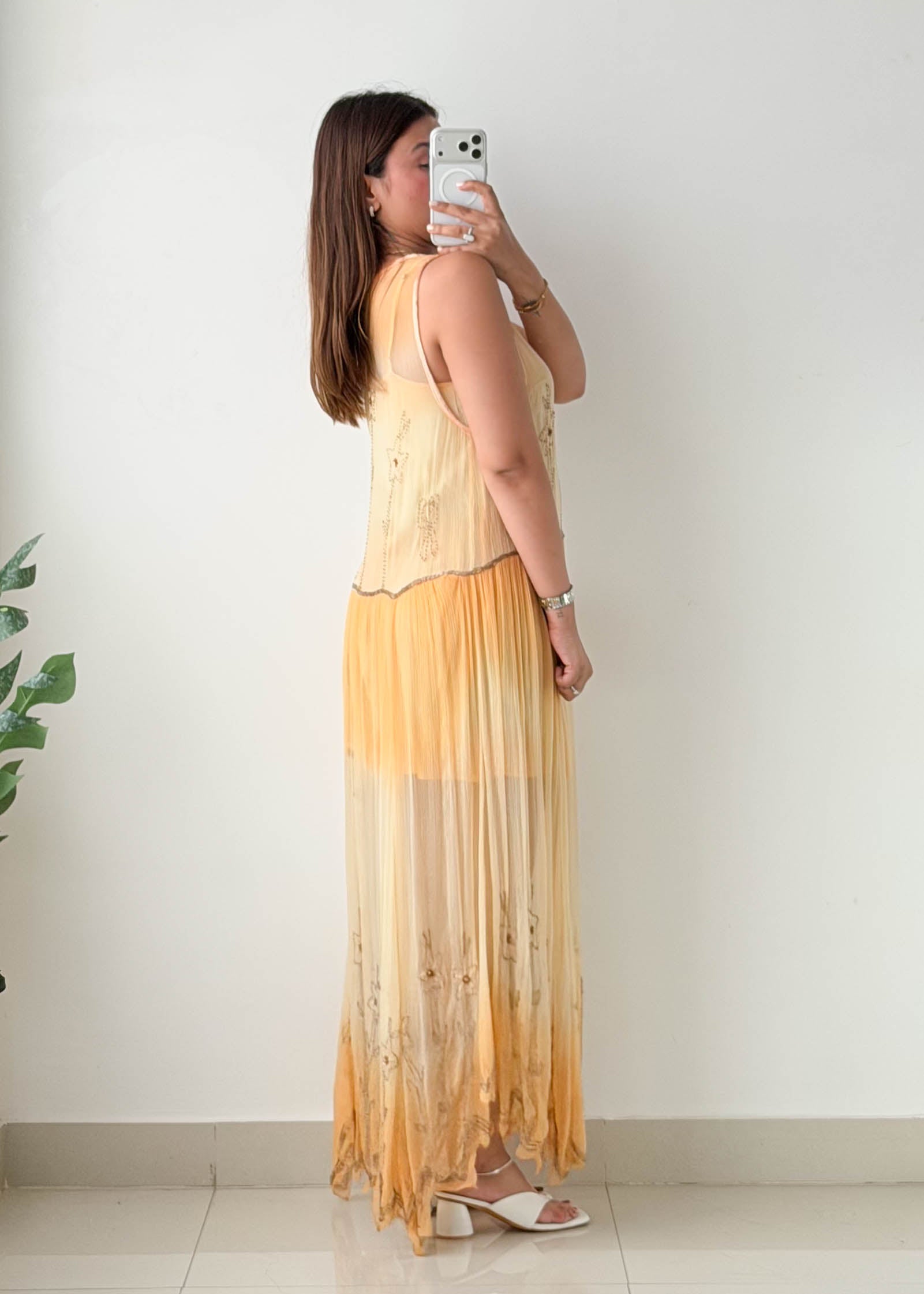 Size M Yellow Embroidered Dress