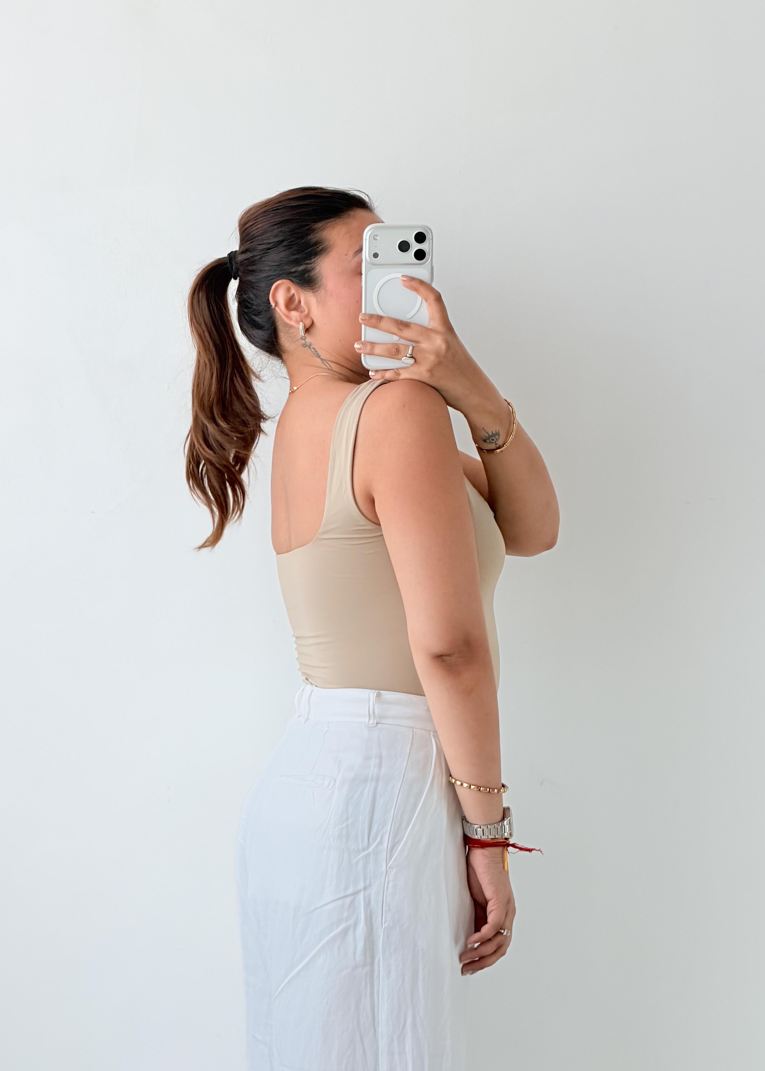 Size S-M Beige Square Neck Bodysuit