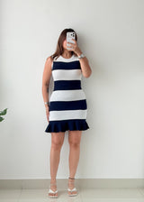 Size S-M Navy & White Striped Knit Mini Dress