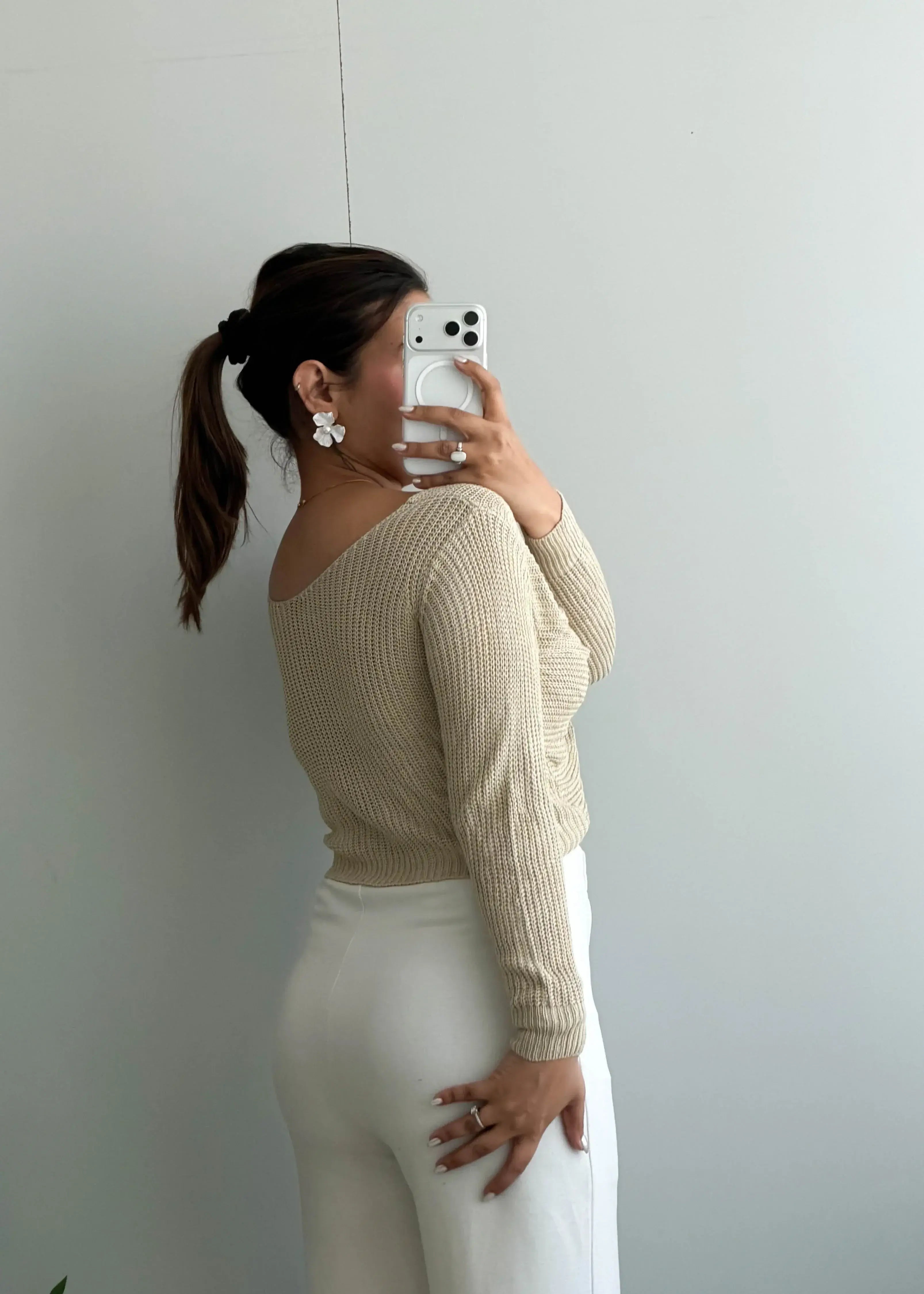 Size S-M, Beige Twist Front Crop Top - Closet by Payal