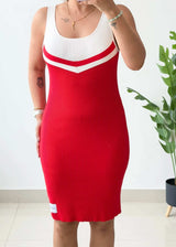 Size M-L, Red & White Contrast Midi Dress - Closet by Payal