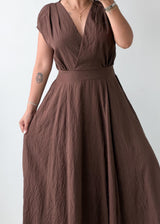 Size M-L Chocolate Brown Pleated Maxi Dress