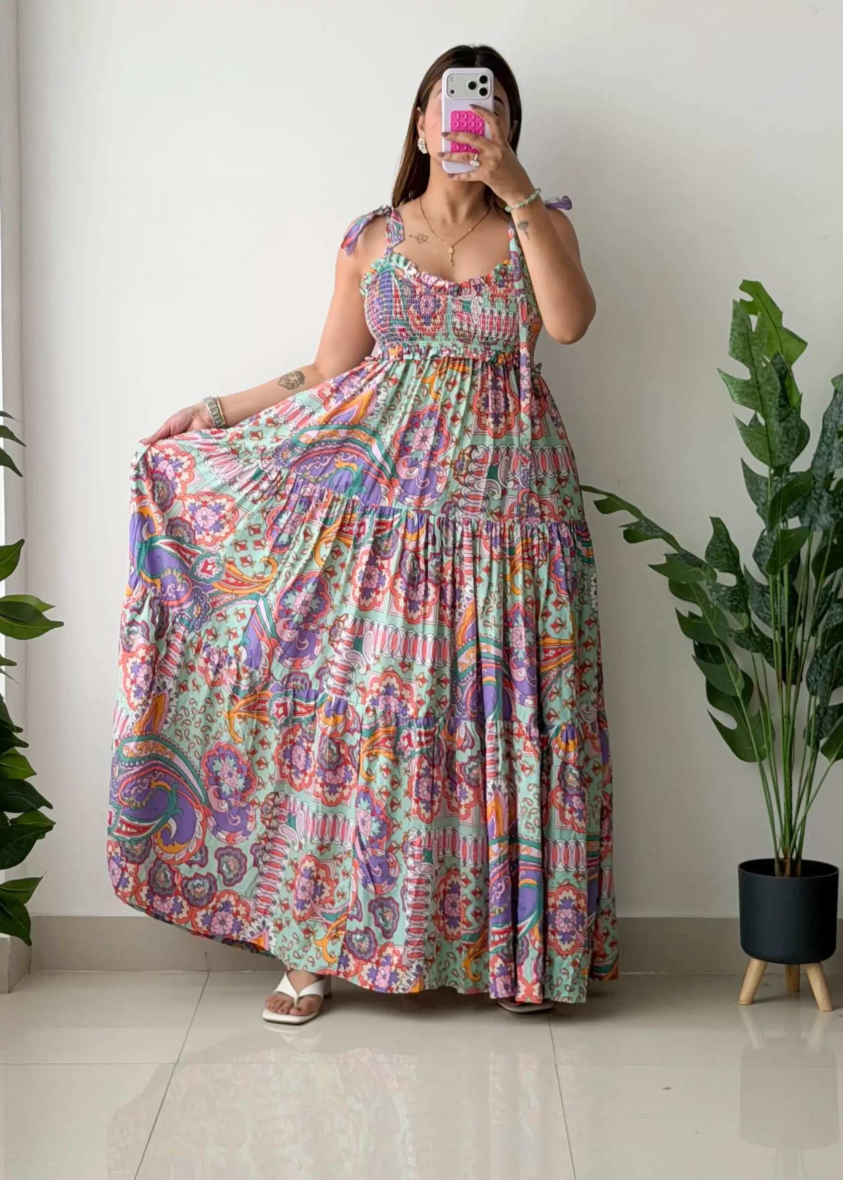 Size M-L, Multicolor Boho Tiered Maxi Dress