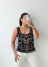 Size M-L Black Embroidered Tank Top