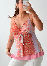 Size M-L Coral Printed Cami Top