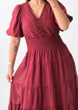 Size S-M Burgundy Tiered Maxi Dress