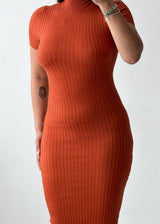 Size XS-S Rust Ribbed Knit Midi Dress