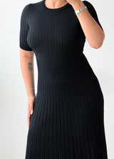 Size S-M Black Ribbed Pleated Midi Dress