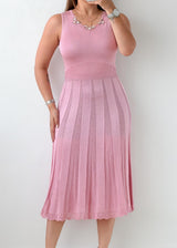 Size XS-S Pink Pleated Knit Midi Dress