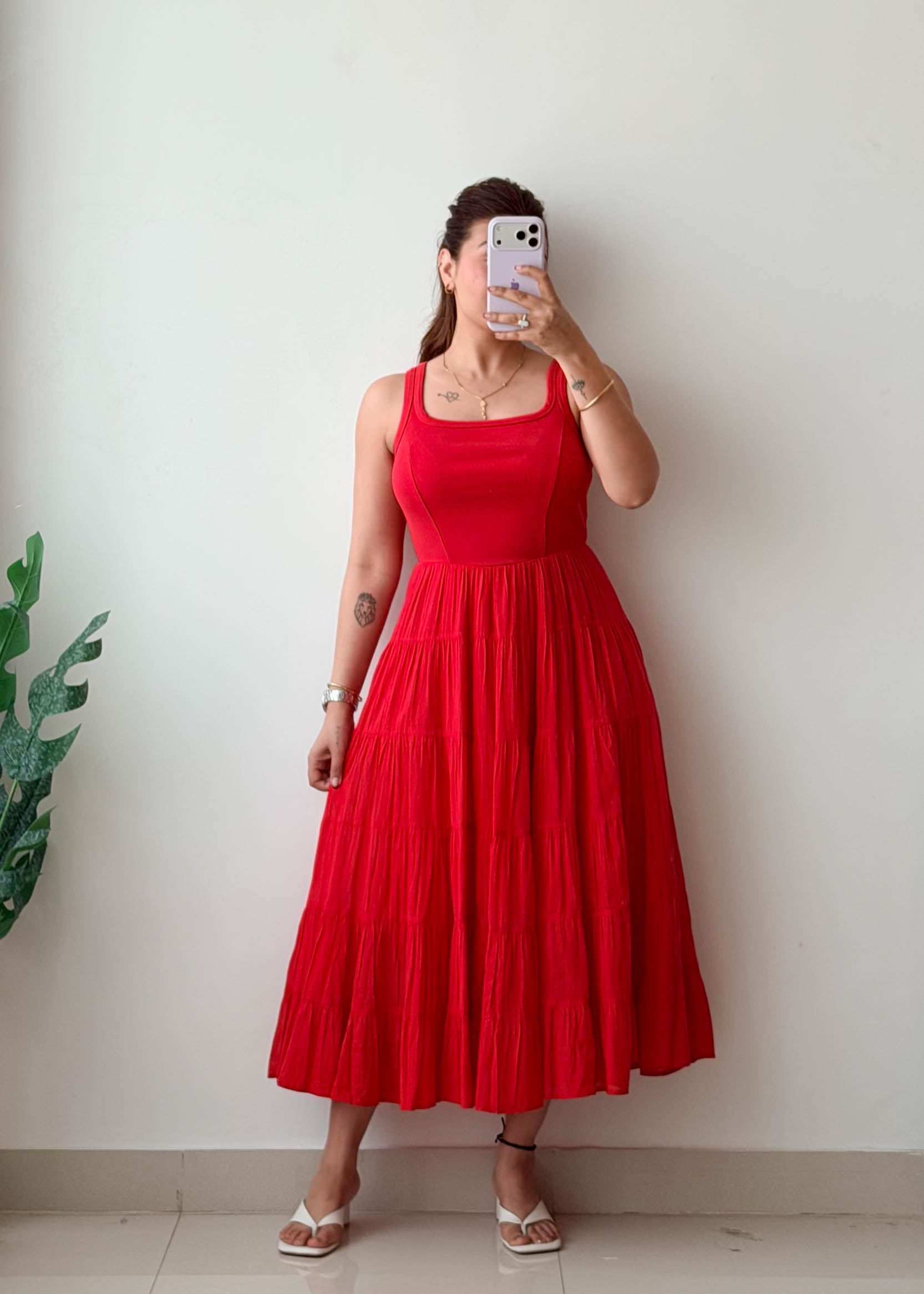 Size XS-S & L-XL Red Tiered Maxi Dress