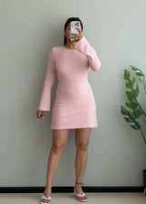 SIZE XS-S, Soft Pink Ribbed Long Sleeve Mini Dress - Closet by Payal