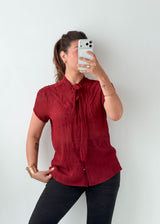 Size M-L Burgundy Tie-Neck Blouse