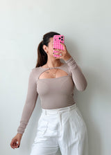 Size XS Taupe Cutout Long Sleeve Top