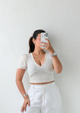 Size S-M White Puff Sleeve Wrap Top