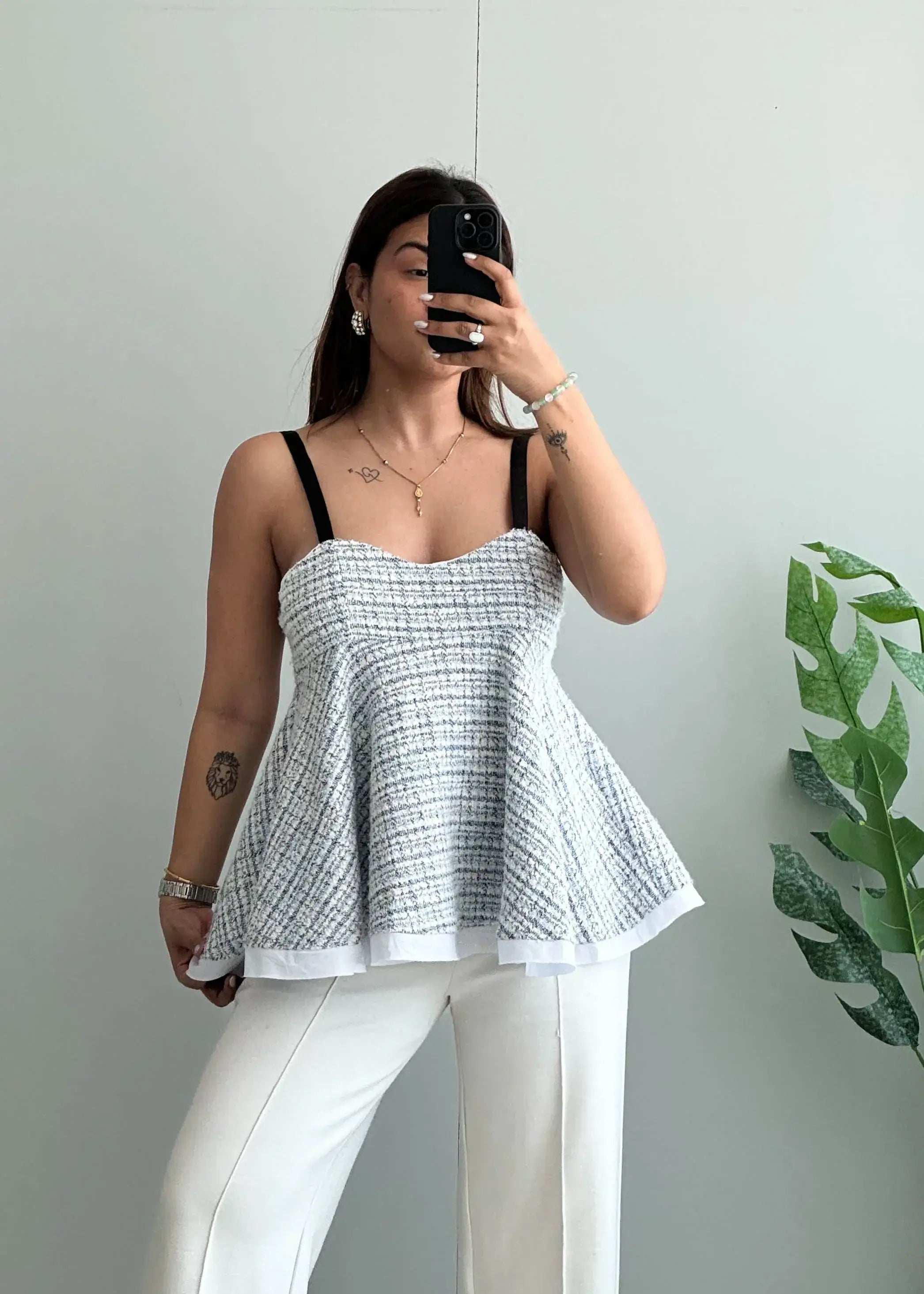 Size M-L, Grey Textured Peplum Camisole Top - Closet by Payal
