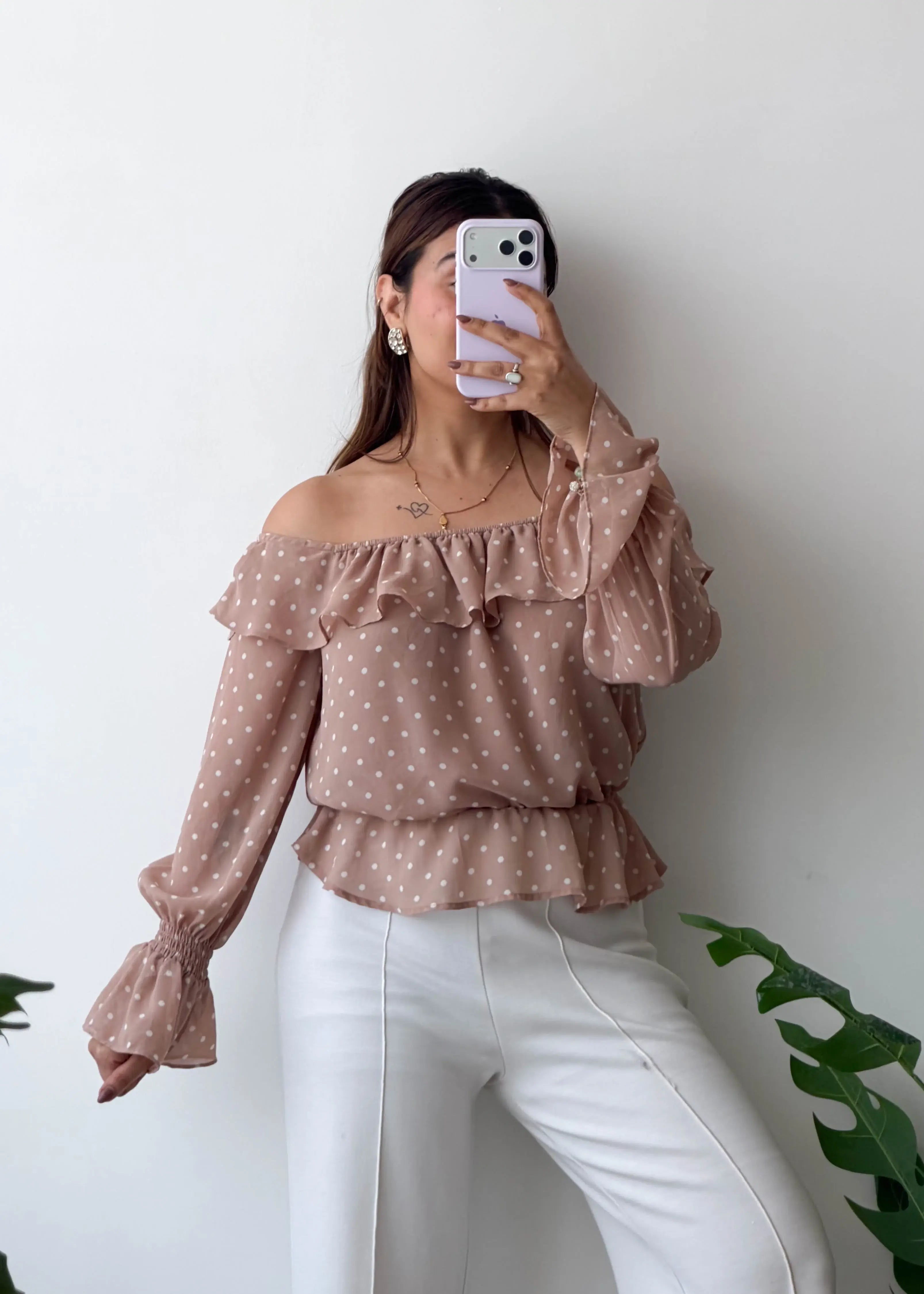 Size S-M, Off-Shoulder Polka Dot Top
