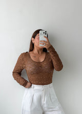 Size L-XL Brown Floral Lace Bodysuit