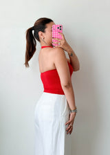 Size XS-S Red Ribbed Halter Top
