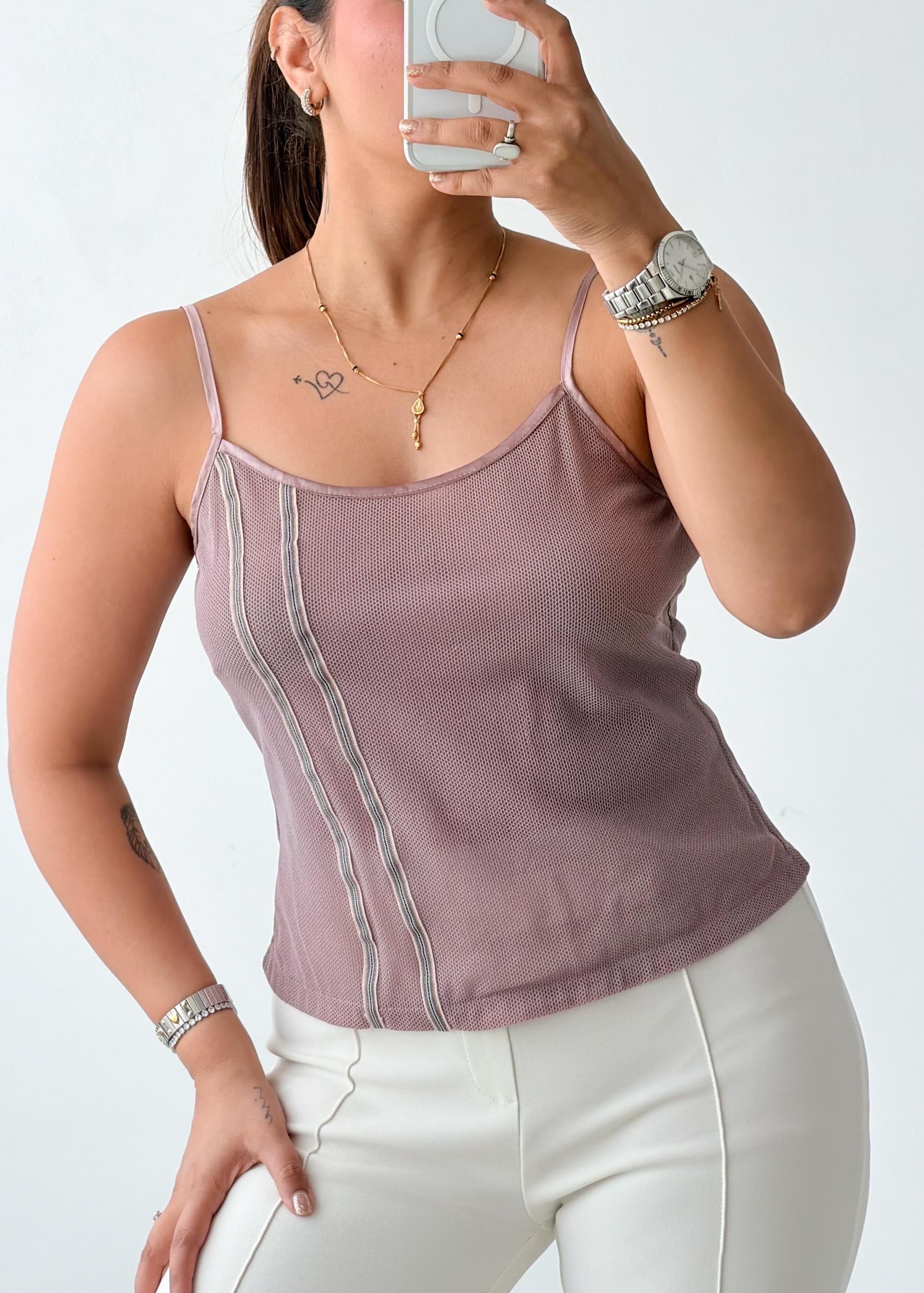 Size S-M Mauve Contrast Stitch Cami Top