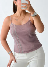 Size S-M Mauve Contrast Stitch Cami Top