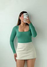 Size S-M Teal Square Neck Long Sleeve Bodysuit