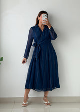 Size M-L Navy Blue Sheer Overlay Maxi Dress